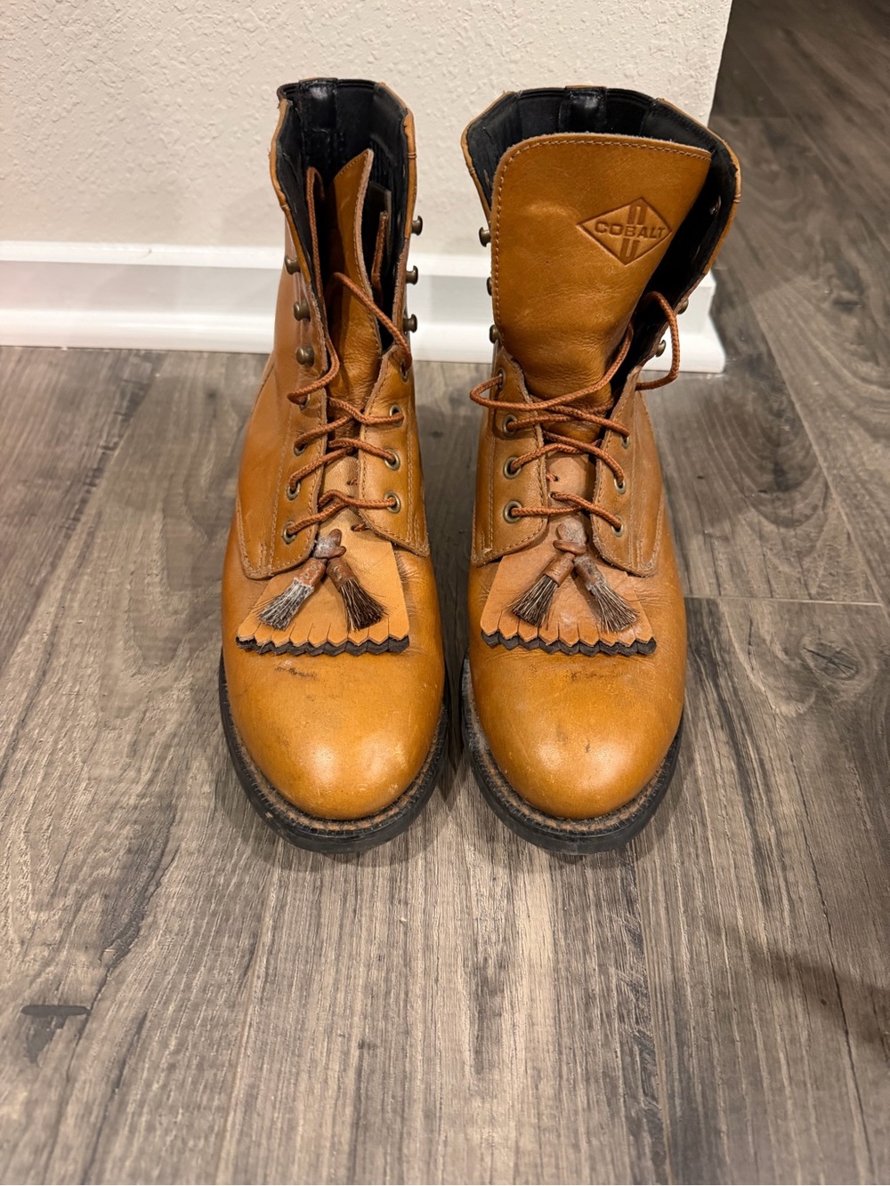 Ariat Tan Leather Lace-Up Work Boots with Kiltie Tassels